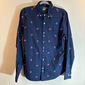 BONOBOS Sz M Button Shirt Slim Fit Abstract Rose Design Long Sleeve 100% Cotton